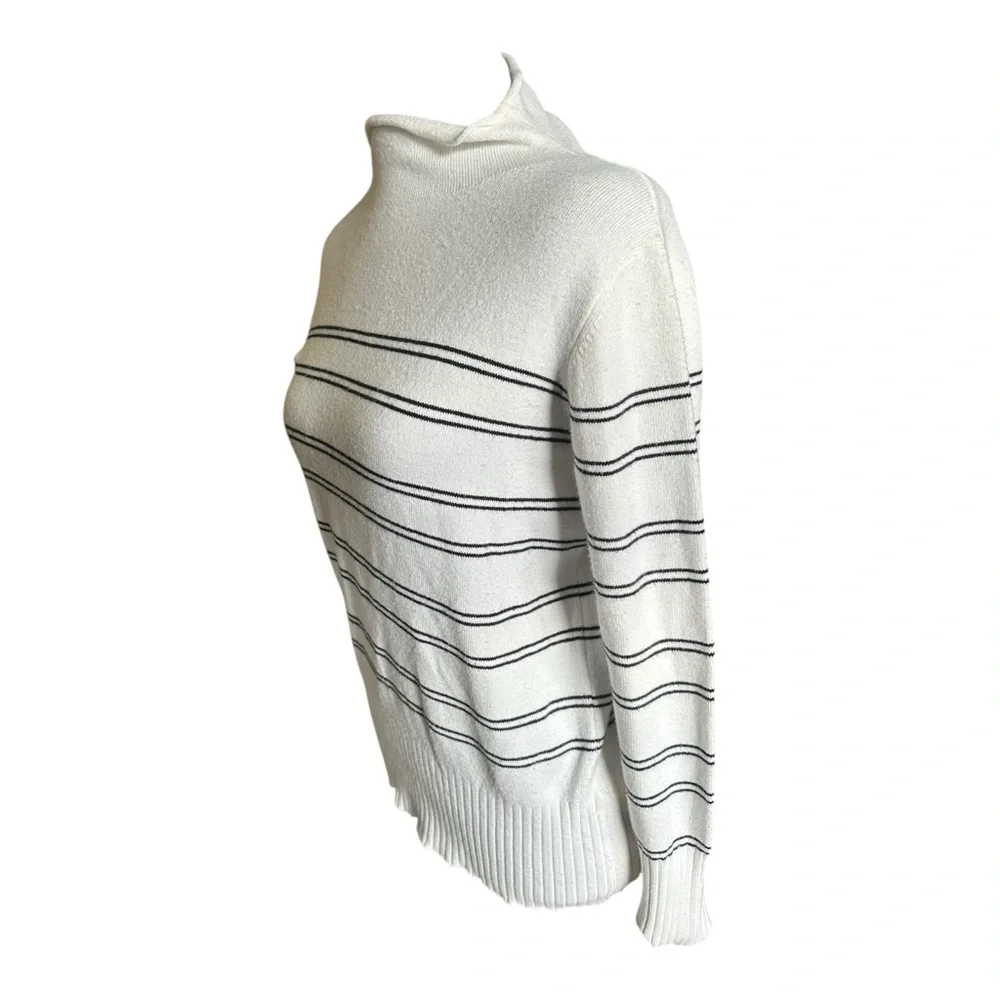 French Connection Babysoft Stripe Funnel Neck Sweater Black White Size M
